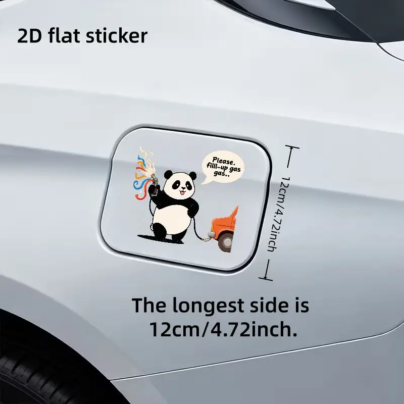 1Pc 2D Cute Chubby Panda Holding Fuel Nozzle Spray Colorful Cartoon Fuel Cap Sticker,Car Decal Decor