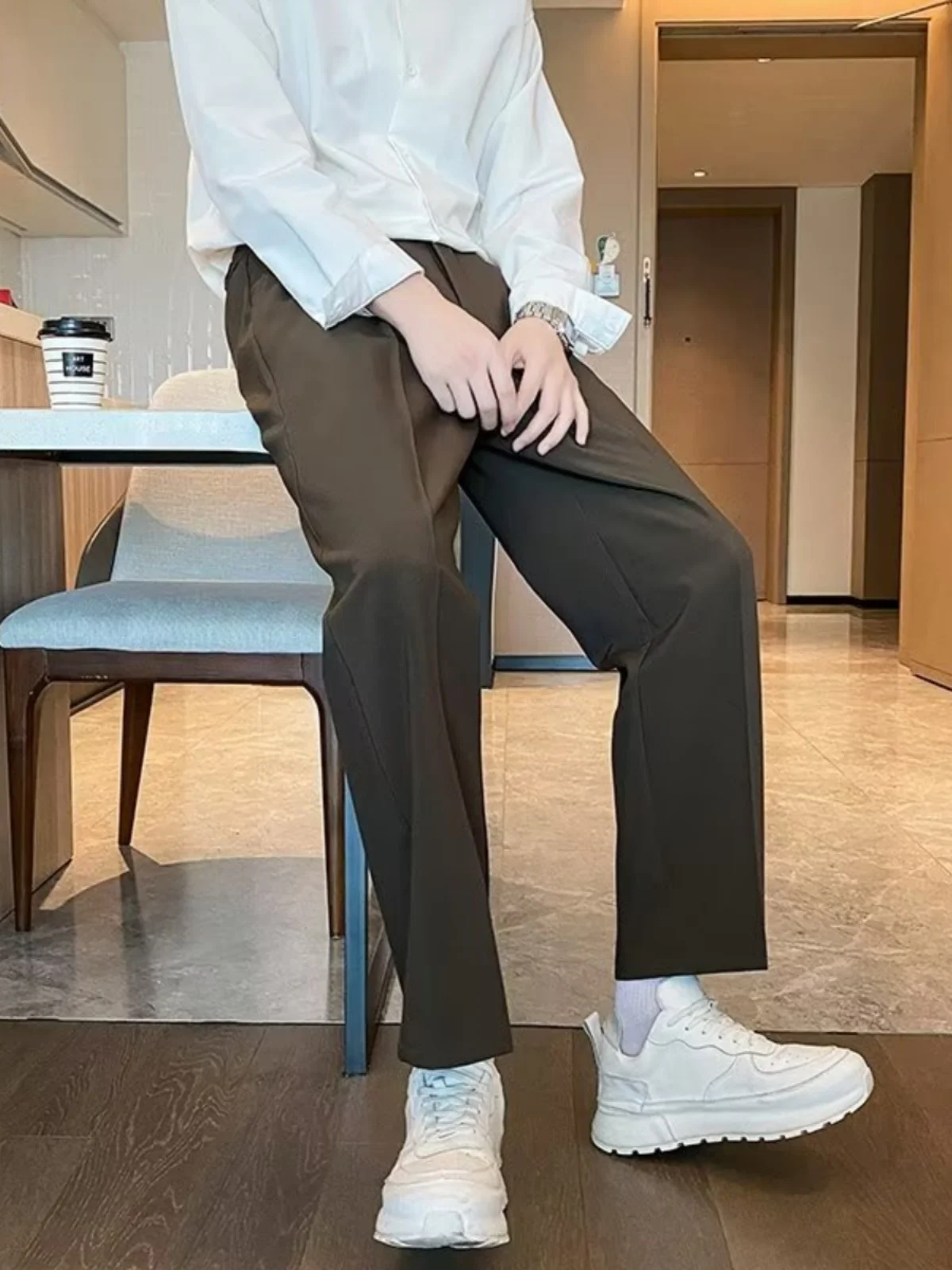 

Легкие мужские летние брюки свободного кроя с охлаждающим эффектом, тонкие, длиной 7/8, повседневные, прямые, для бизнес-кэжуал стиля