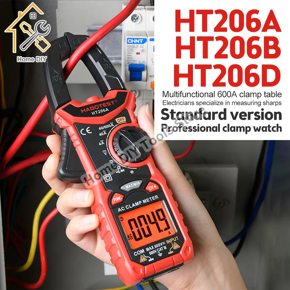 HT206A HT206B HT206D 600A AC/DC Digital Clamp Meter for Measuring AC/DC VoltageNCV Temperature Clamp Multimeter