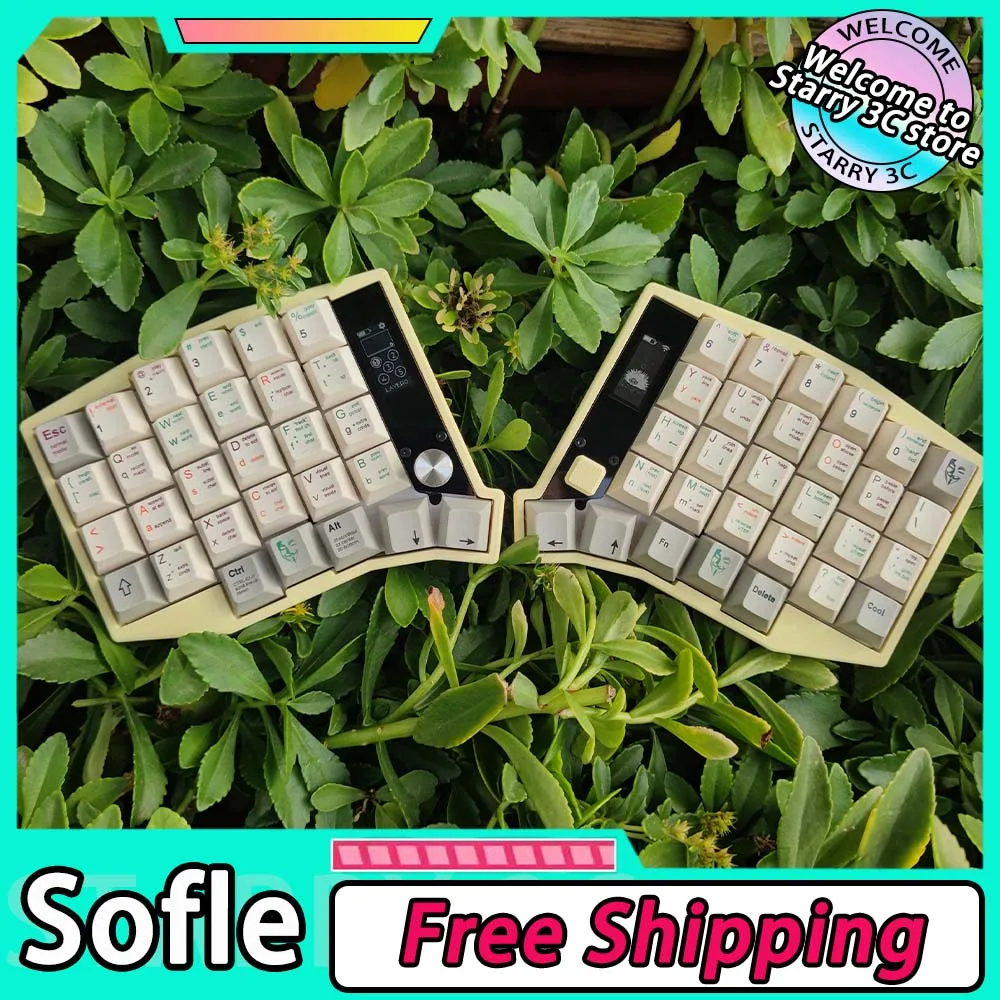 Sofle Split Keyboard Kit Dual Mode Bluetooth 2.4G Wireless Split Keyboard Kit Customized 58 Keys Hot Swap with Screen Knobs ZMK