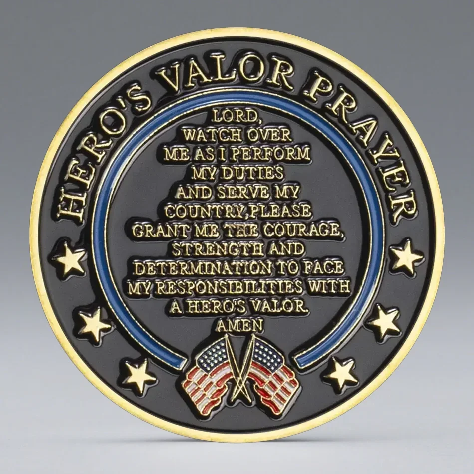 Gold Plated U.S Space Force Challenge Coin and Heros Valor Prayer for Courage Souvenirs Coin