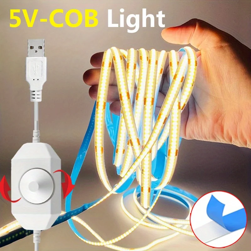 

5V 8mm COB LED Strip Lights USB COB Strip White/Warm White Flexible Ribbon Rope Atmosphere LED Strip For Home Bedroom Decor