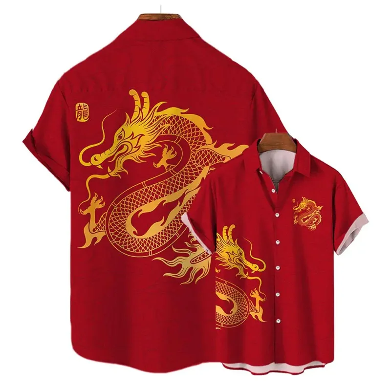 2024 Chinese Dragon 3d Printed Shirts For Men Loose Oversized Blouse Street Harajuku Sportswear New Year Shirt Men\'s Clothing