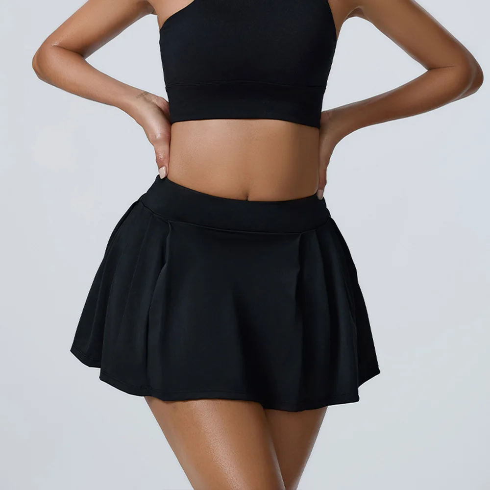 Sexy Sports Short Skirt Women Yoga Short Skirt Tight Fitting Splicing Anti Glare Lined Shorts Running Fitness Yoga Tennis Skirt
