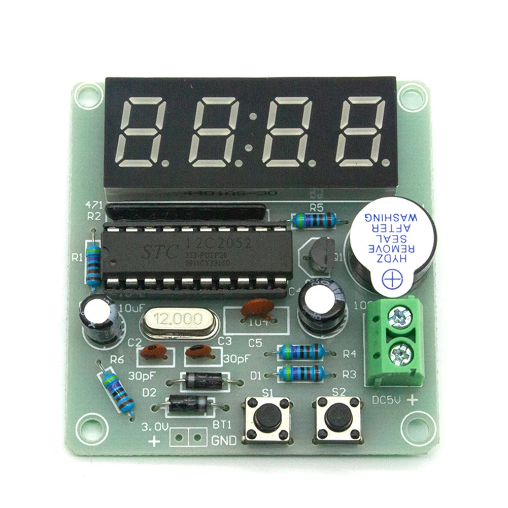 Electronics Learning Kit Featuring Four Digit Digital Clock with Alarm for Time Display for countdown Timer and Stopwatch