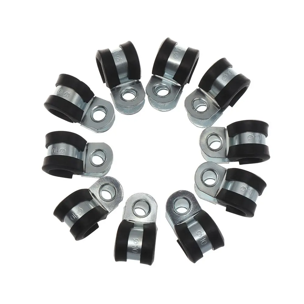 10Pcs Rubber Lined P Clips Wiring Hose Clamp Pipe Cable Mounting Fix Fasteners Hardware Electrical Fittings