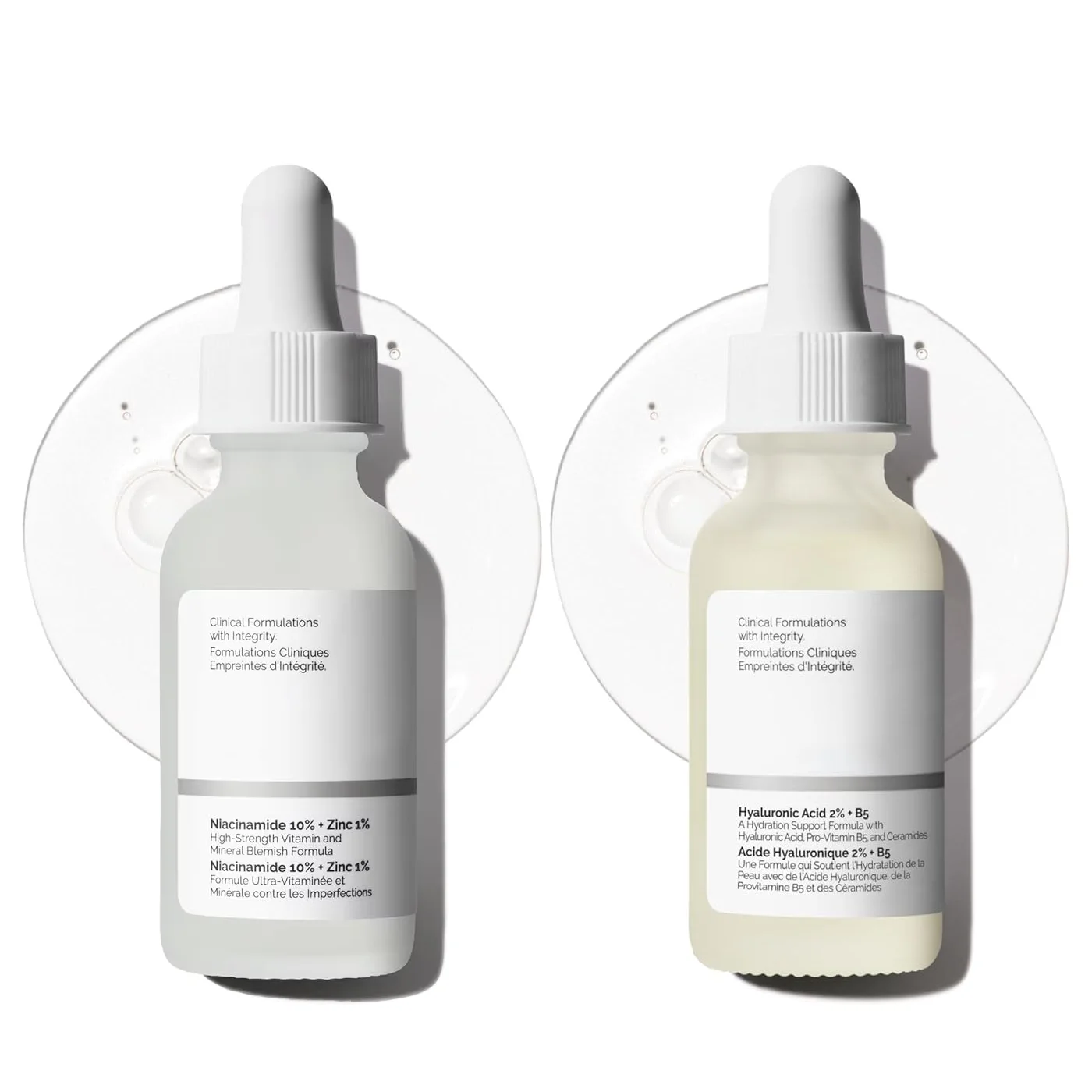 Suero facial hidratante de 30 ml con 2% de ácido hialurónico, 10% de niacinamida B5 y 1% de zinc para una piel suave e hidratada. Set de cuidado de la piel.