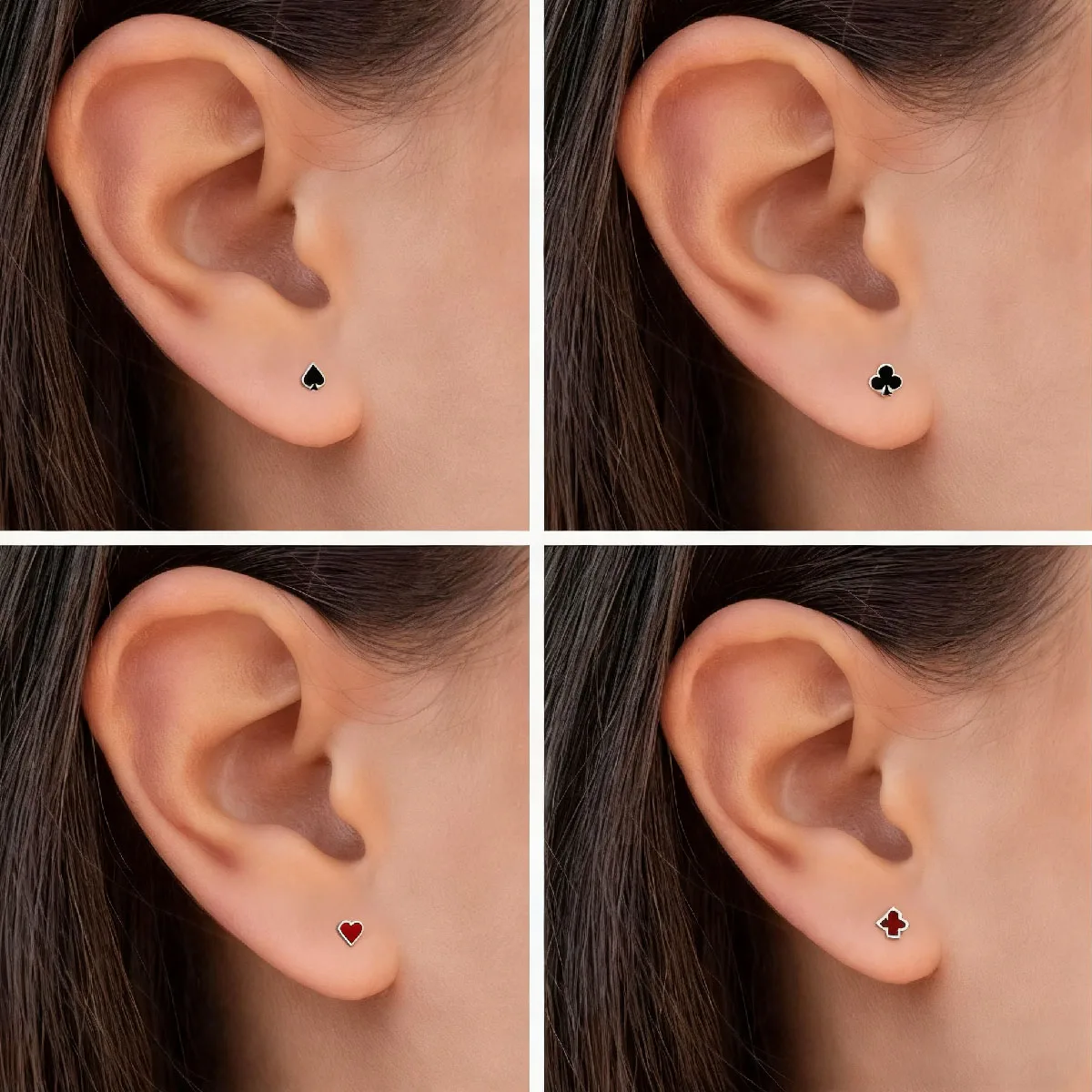 1PC 20G Stainless Steel Poker Stud Earrings - Diamond & Club for Conch, Helix, Cartilage & Lobe