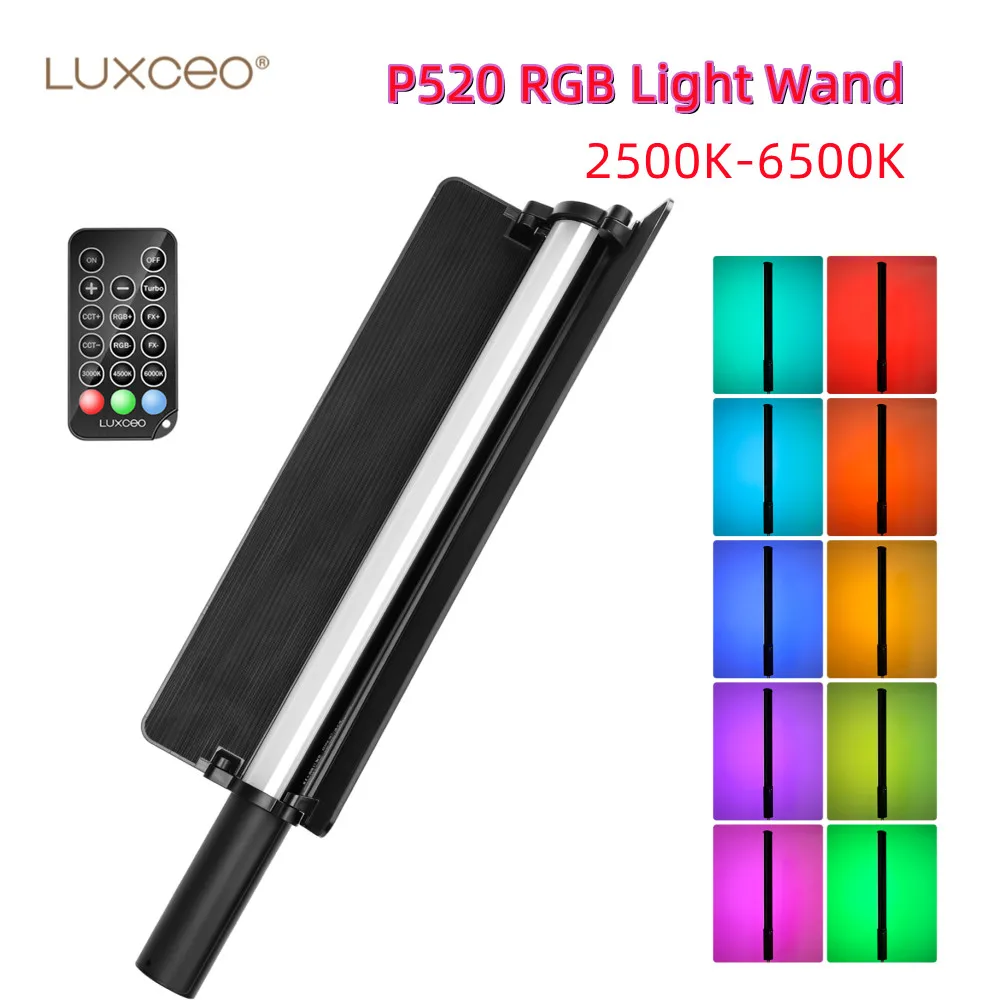 LUXCEO P520 Remote Control RGB Light With Barndoor Built-in Battery for Studio Tiktok Photo Video Lighting Wand LED Stick