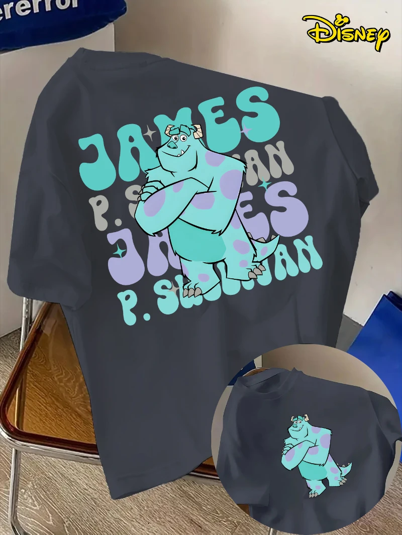 تي شيرت رجالي مطبوع عليه جامعة ديزني مونستر برقبة دائرية مريح من القطن الخالص، ملابس شارع عصرية مناسبة للارتداء اليومي #2