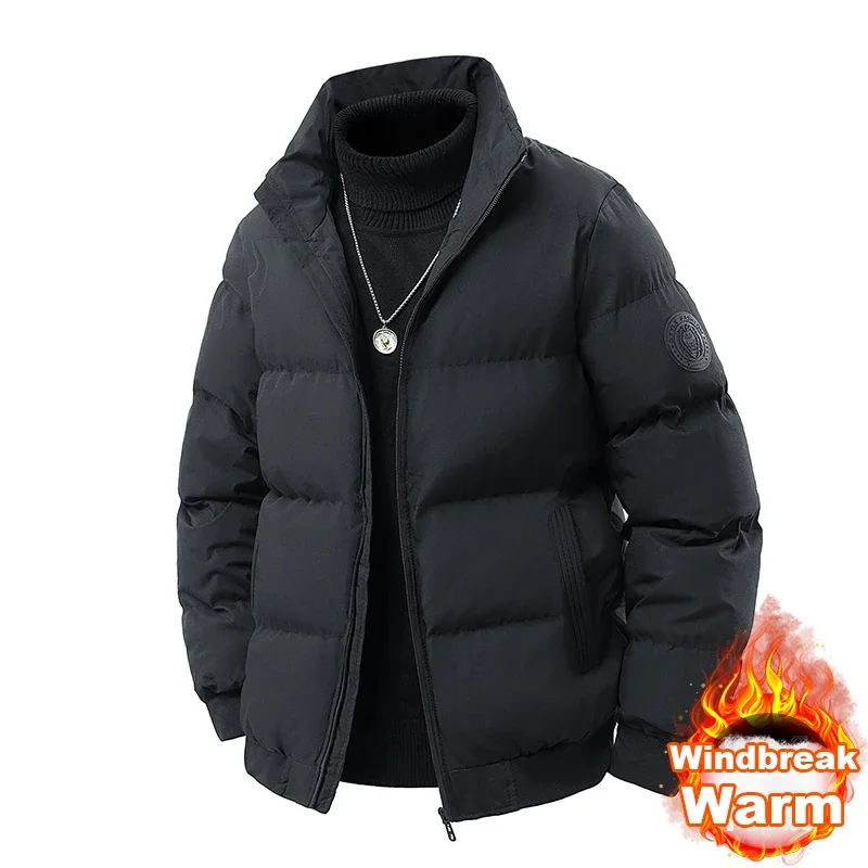 

M-5XL зимние мужские парки на молнии с воротником-стойкой, толстые хлопковые пальто, однотонные уличные модные стильные деловые повседневные куртки