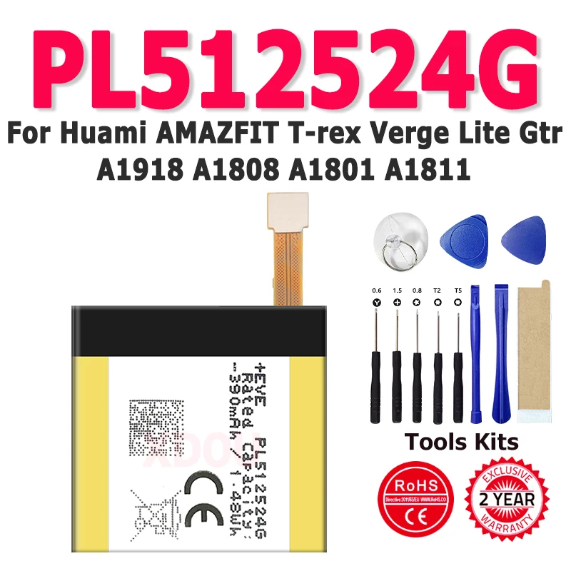 

PL512524G PL502524V Battery For Huami AMAZFIT T-rex Verge Lite Gtr A1918 A1808 A1801 A1811 Smart Watch Batterie + Free Tools