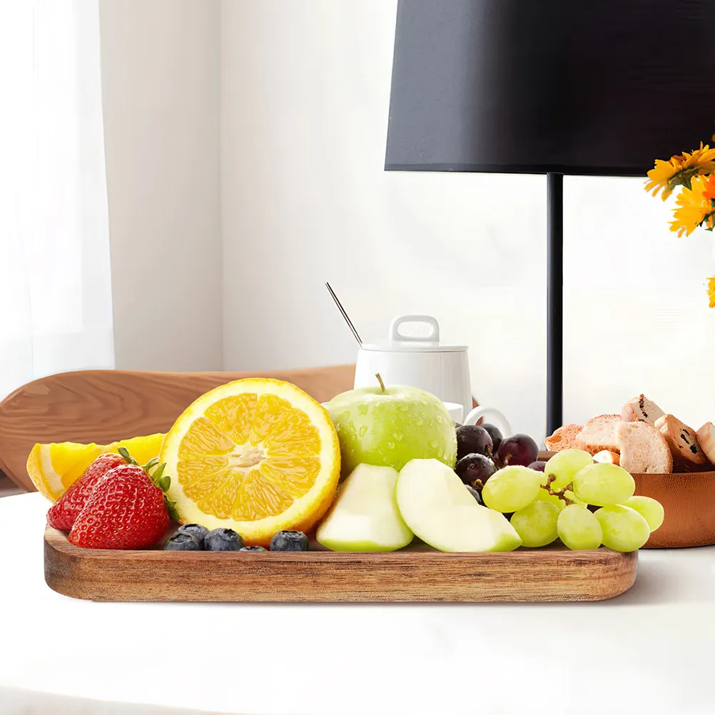 2Pcs Wooden Tray Rustic Farmhouse Multi Functional Serving Plate Food Storage Snack Display Rectangular Wood Tea Tray for Party