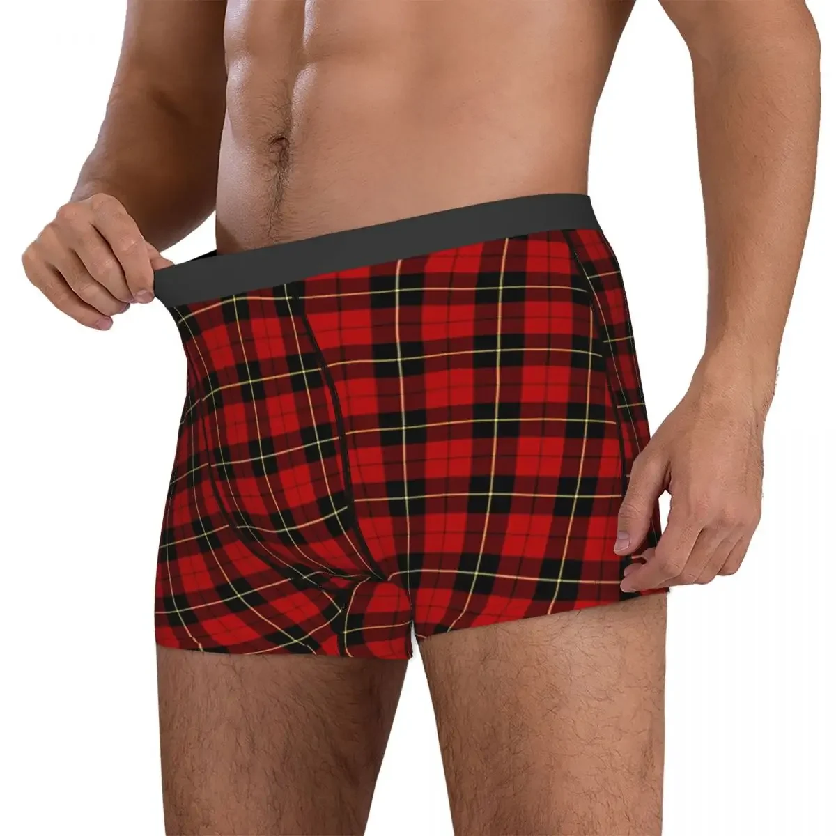 Boxer Underpants Shorts Clan Wallace Tartan Classic Red And Black Plaid Panties Men's Ventilate Underwear for Homme Man