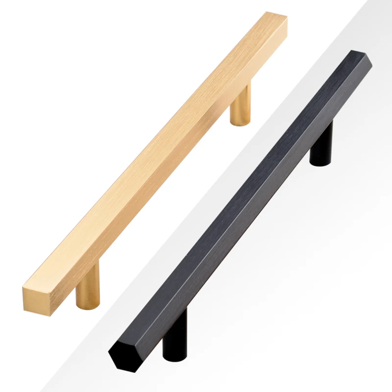 Poignées de porte de garde-robe carrées en or brossé, longues poignées noires, poignées de tiroir de cuisine hexagonales, poignée en alliage d'aluminium