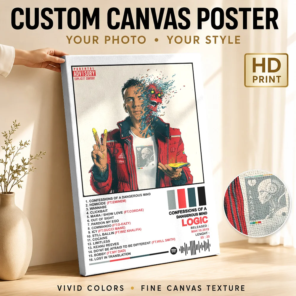 Logic - Confessions of a Dangerous Mind Framed Canvas Poster Customized Modern Aesthetic Wall Paintings Decoration for Bedroom