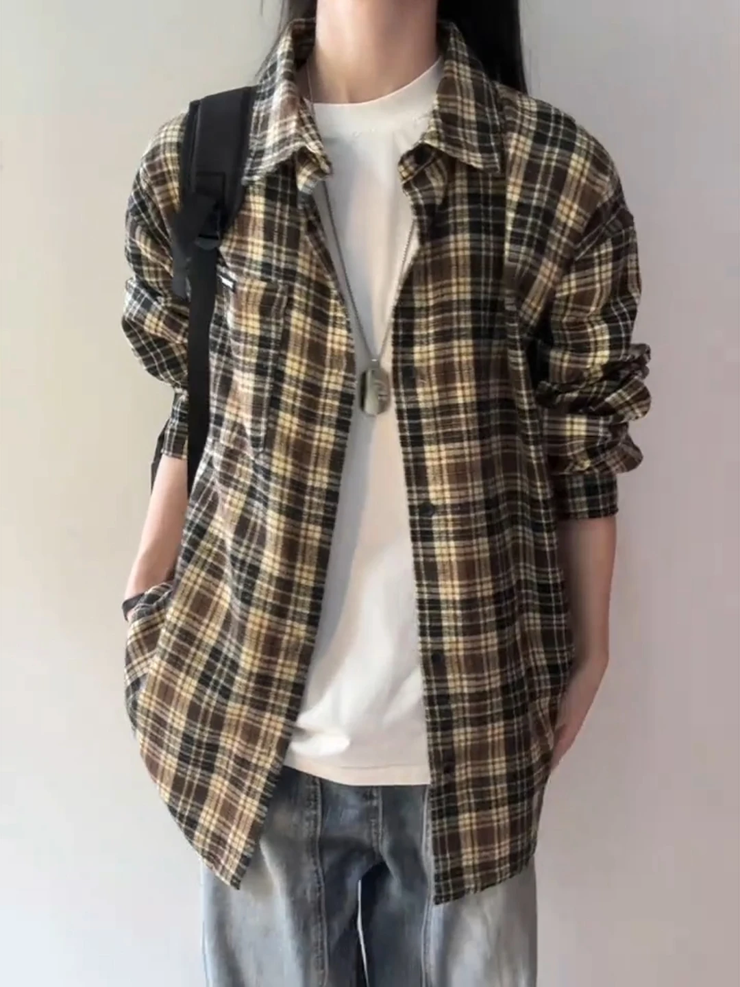 

Autumnal Plaid Long Sve irt Men Women Couples Outfit Slim Fit American Retro Sle Lazy Japanese Sle Coat for Men And ...