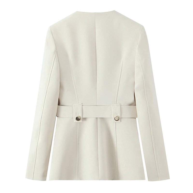 Willshela Frauen Mode Mit Gürtel Beige Einreiher Blazer Vintage Oansatz Langen Ärmeln Weibliche Chic Dame Outfits