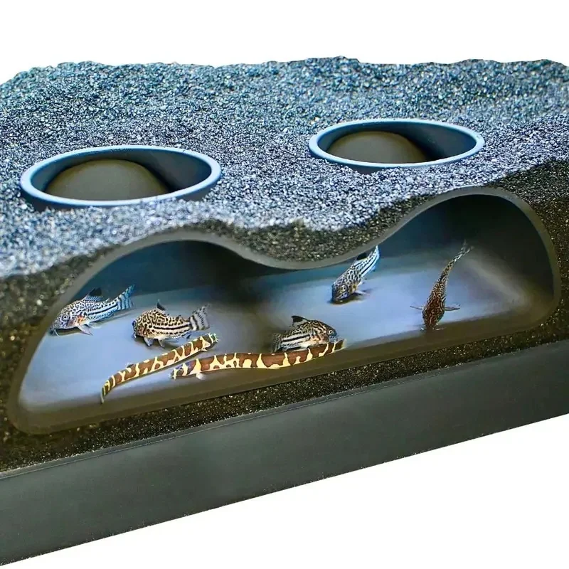 1Pcs Multifunctional Two Holes Underground Aquarium Tunnel Curved Gravel Substrate Cave Fish Hiding Shelter Reptile Hideout Orna