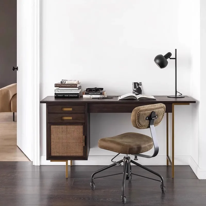 

Nordic style medieval retro wabi style imported solid wood solid wood rattan desk dresser writing desk desk