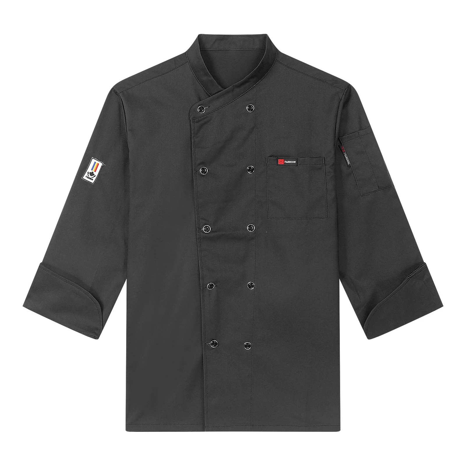 Casaco de uniforme de chef trespassado masculino e feminino com bolsos, jaqueta, colarinho, cozinha, restaurante, hotel, café, padaria, cantina