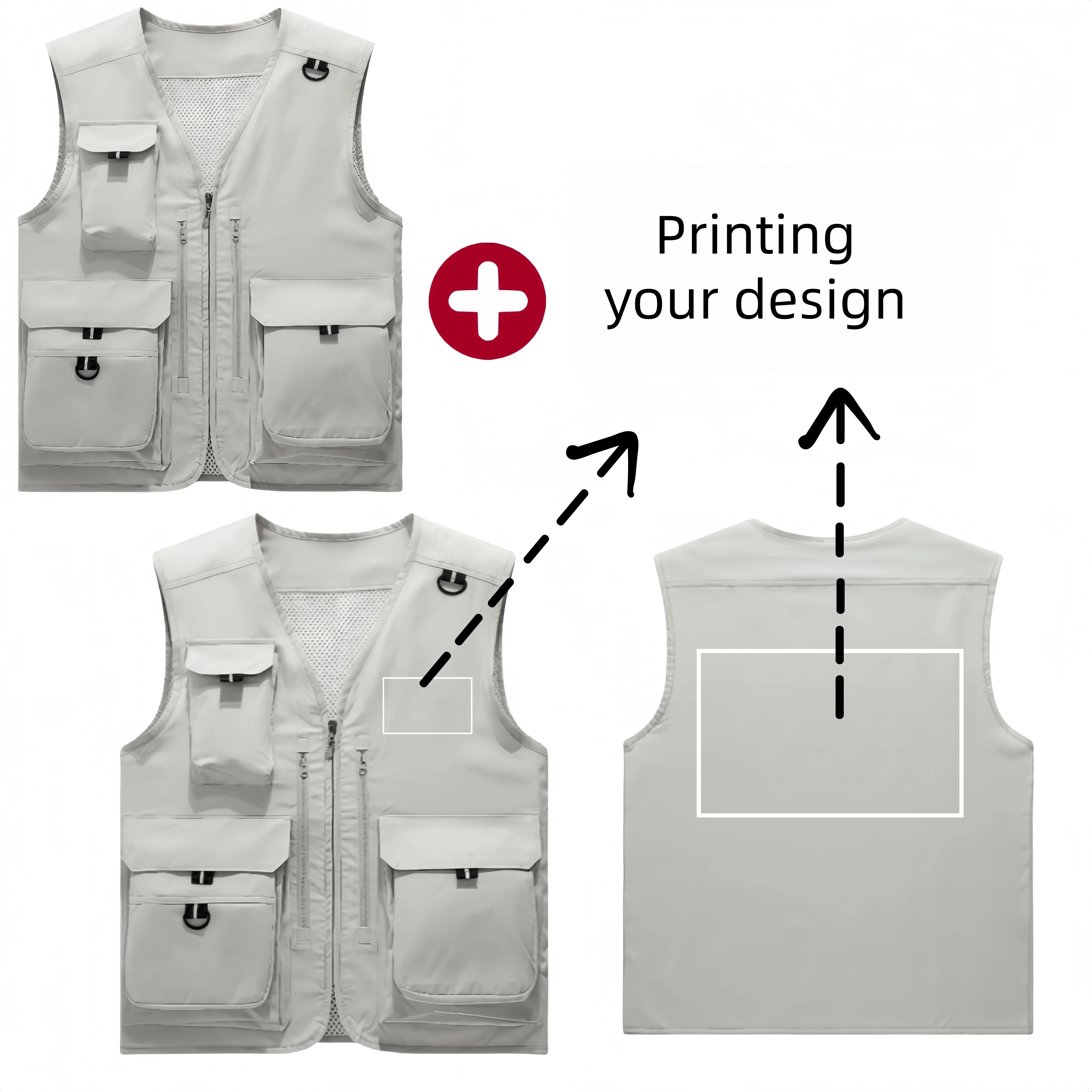 Multi Pocket Work Vest Men Breathable Mesh Lined Sleeveless Photographer Fishing Journalist Vest Outdoor Cargo Vest Printed Logo