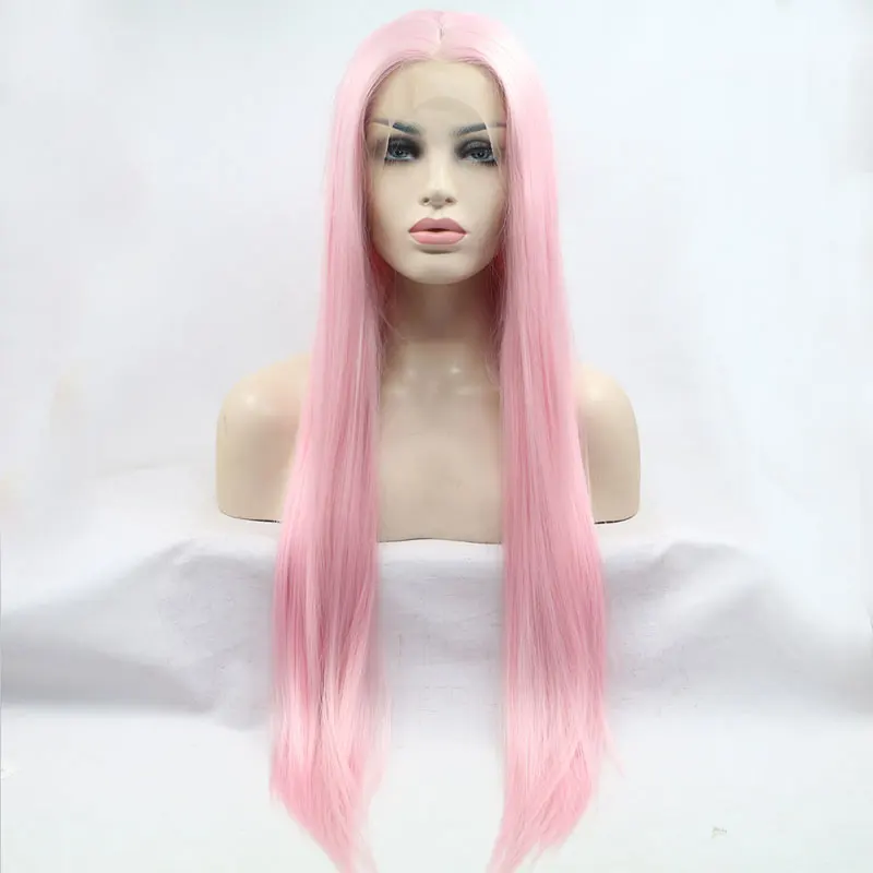 Baby Pink Long Straight Hair Synthetic 13X4 Lace Front Wigs High Quality Heat Resistant Fiber Hair Natural Hairline For Women