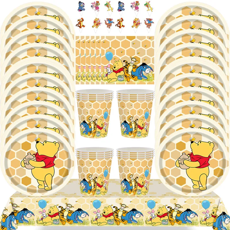 Disney Winnie the Pooh Theme Birthday Party Decor Plates Cups Napkins Balloon Disposable Tableware Supplies Set Children Toys