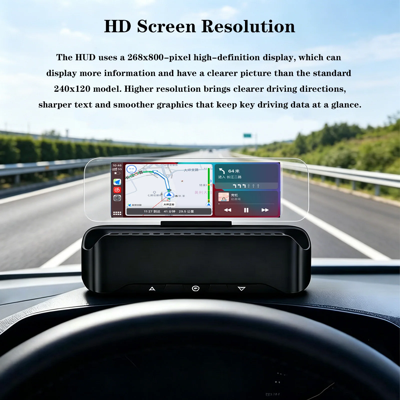 HUD Car GPS V3 Ultra HD Head-Up Display, Wireless CarPlay & Android Auto, O-BD Display Vehicle Speed and Navigation Information view 4