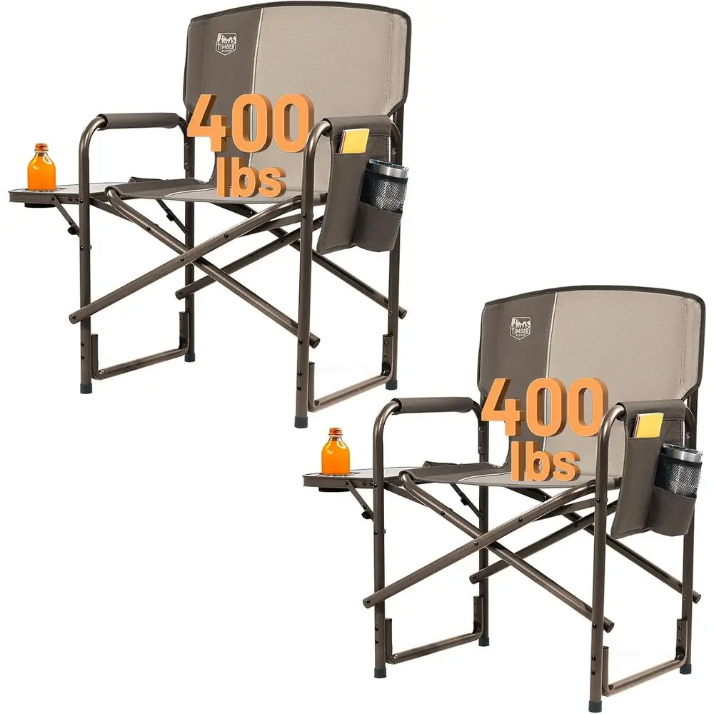 

Portable Heavy-Duty Oversized Camping Chair with Side Table for Outdoor Adventures, Supports 400lbs, Tan