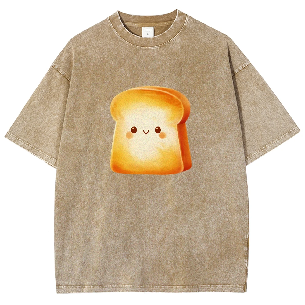 

Unisex 100% Cotton Casual Ladies T-Shirt Cartoon Anthropomorphic Toast Bread Slice Bakery Gift High Quality Chic T-Shirt