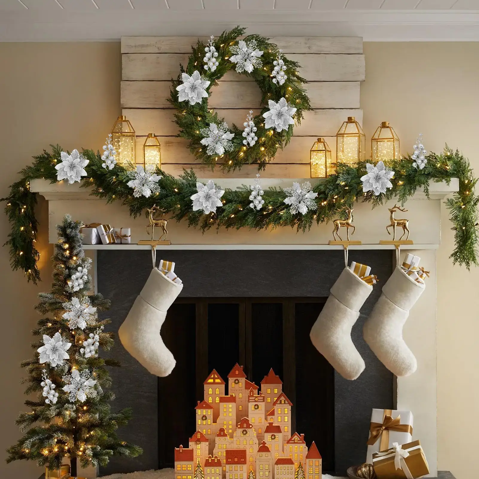 

Искусственные цветы Рождественские сезонные украшения Праздничный венок Декор ветки для дизайнеров интерьера Квартира Венки Гирлянды