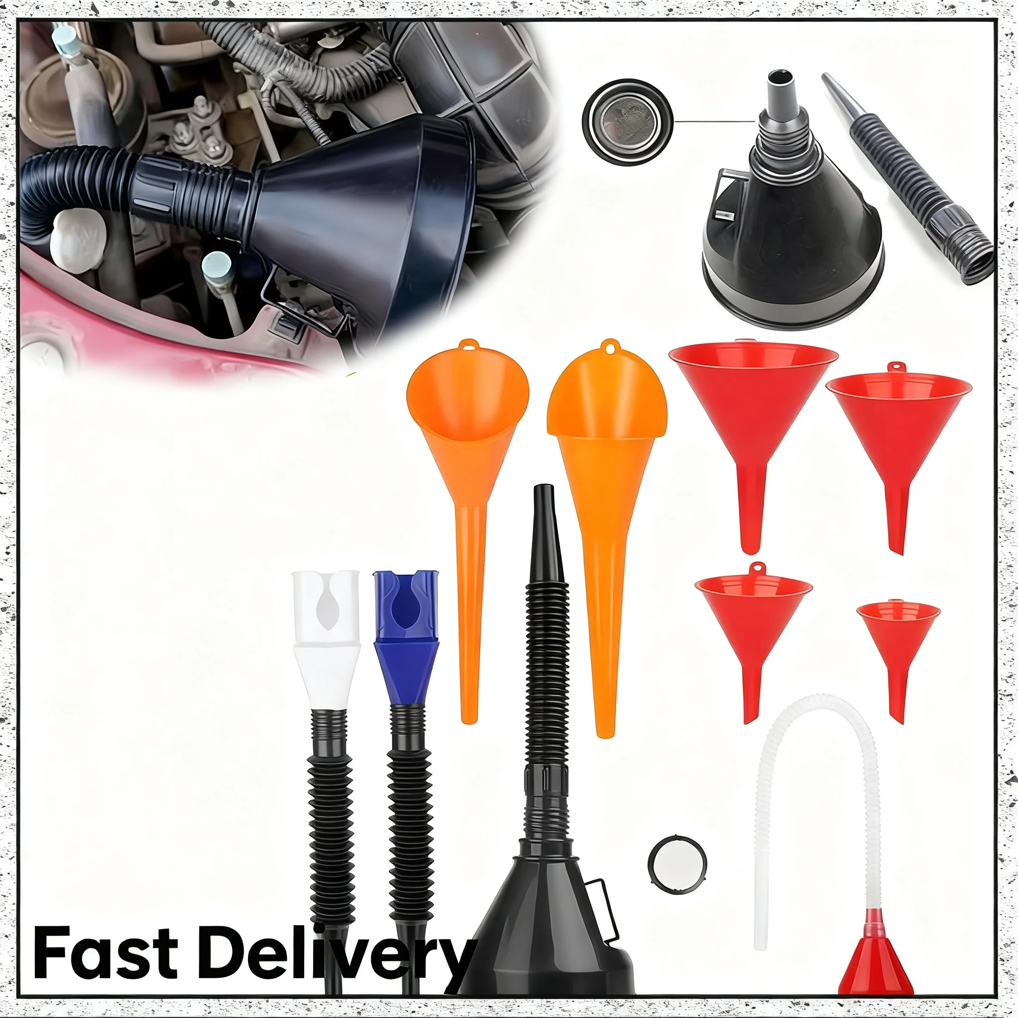 

1Set Automotive Plastic Funnel Set Wide Mouth Fuel and Oil Multi-use Flexible Right Angle Funnels for Water Coolant Engine Oil
