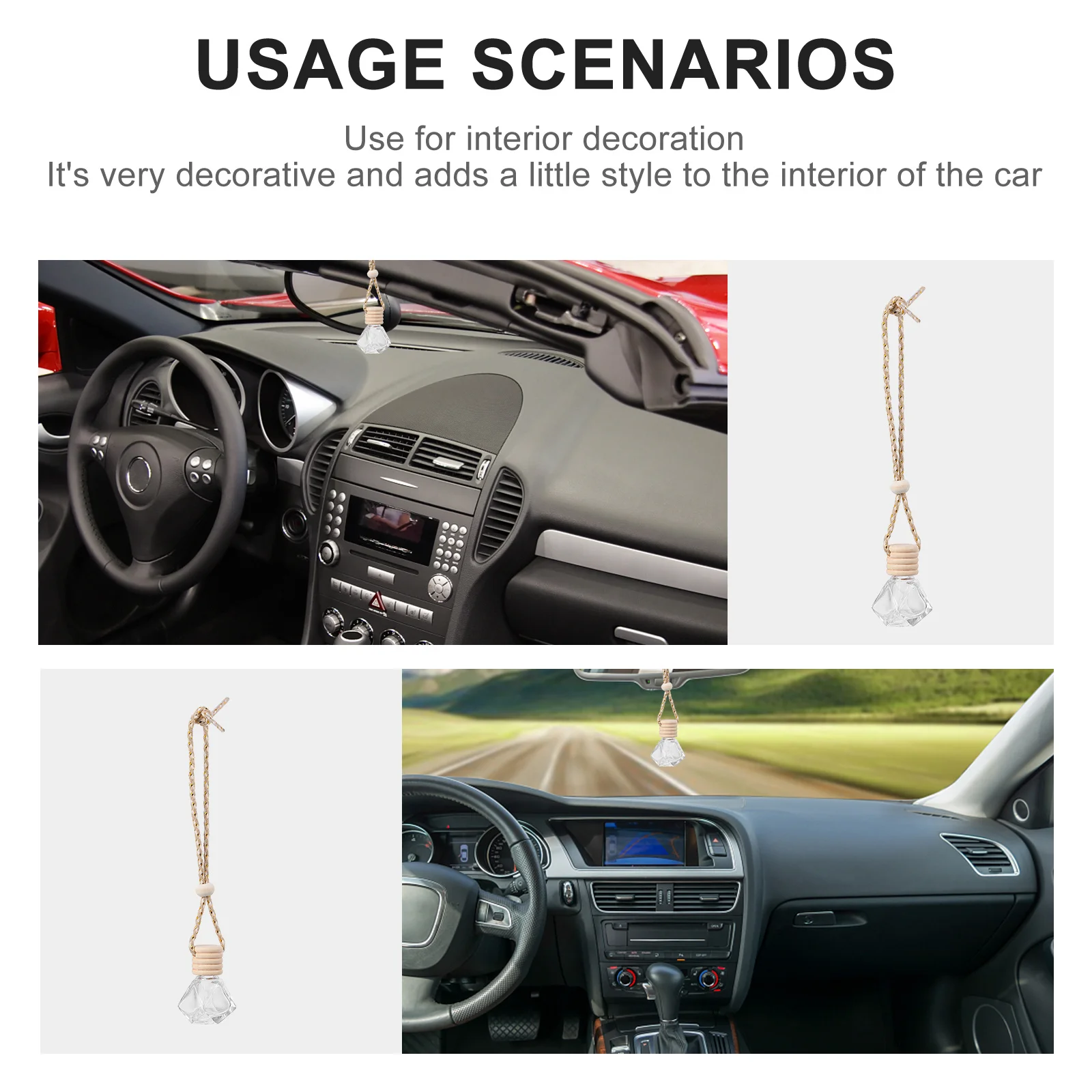 

6Pcs Car Hanging Perfume Bottle Transparent Glass Pendant for Car Home Office Aromatherapy Diffuser Decoration Accessory