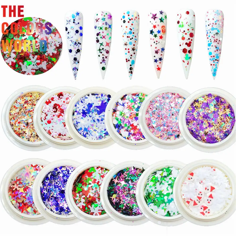 TCT-743 Christmas Nail Glitter 3D Snowflake Mixed Sequins Nails Art Glitter Flake Shiny Paillettes Xmas Flakes Manicure Sequins