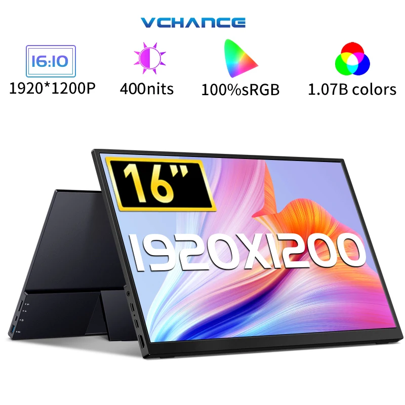 VCHANCE 16'' FHD Portable Monitor 1920*1200p 100%sRGB HDR 16:10 Office Travelling Display for Phone Laptop Switch Xbox Macbook