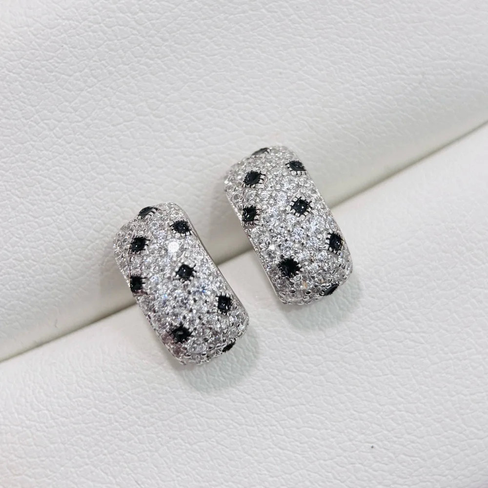100% 925 Sterling Silver Full Pave Zirconia Leopard Print Stud Earrings For Women Fine Jewelry