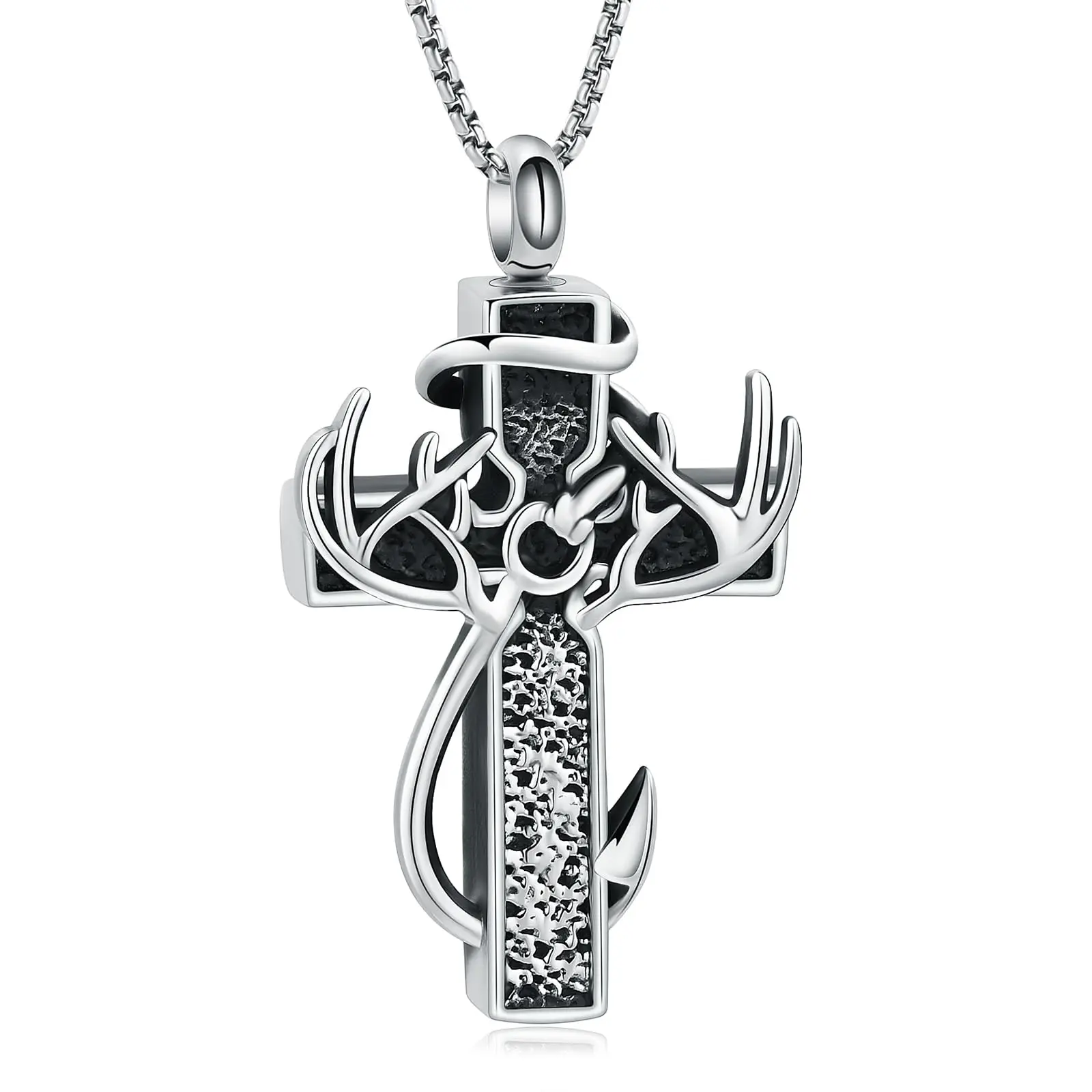 Fishhook Cross Cremation Jewelry for Ashes Stainless Steel Pendant Urn Necklace Keepsake Loved Ones Memorial Gift for Women Men