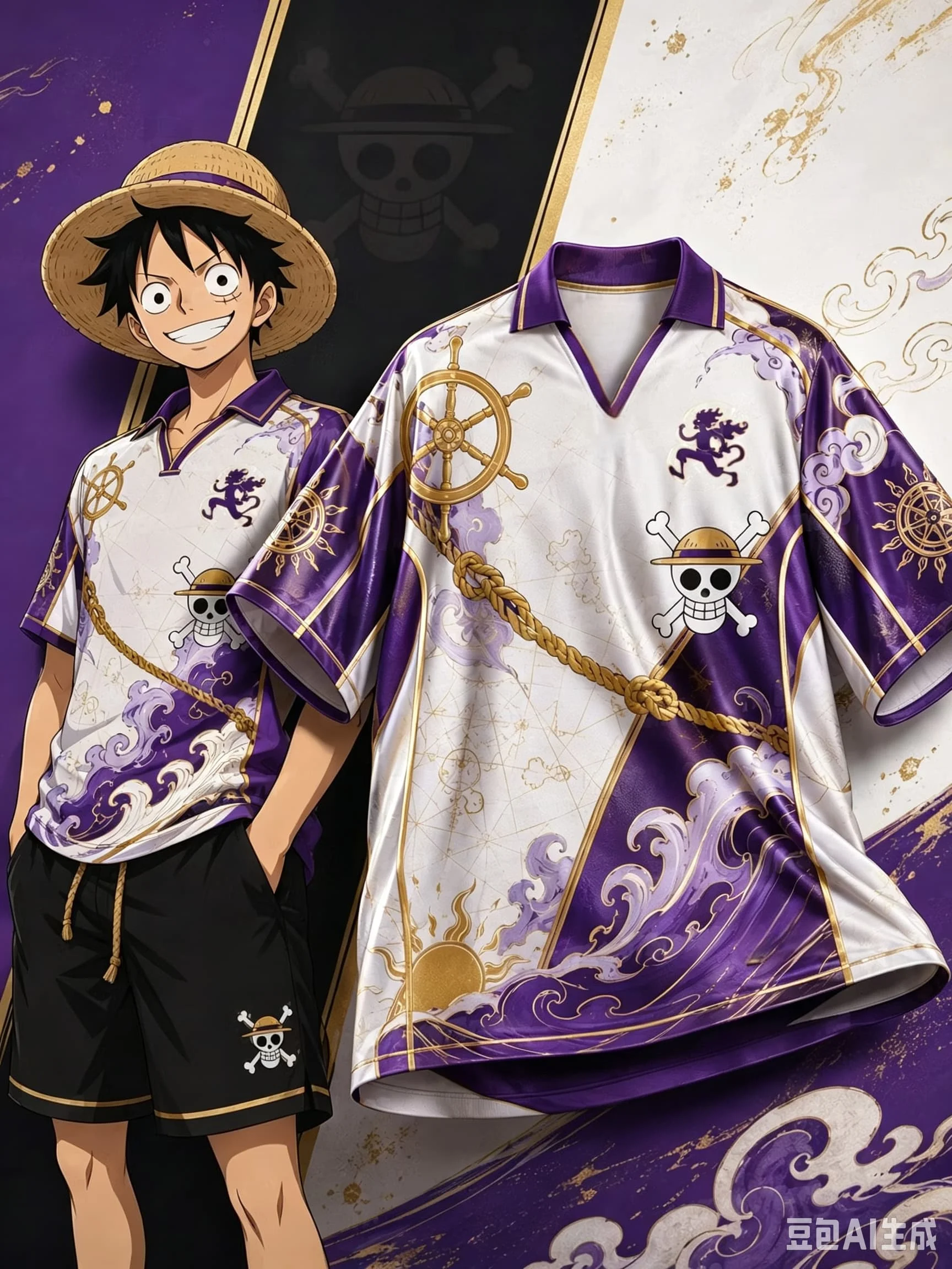 2027 One Piece Luffy Gear 5 Fußballtrikot Unisex Anime Schnelltrocknend Kurzarm Fußballshirt Sport Street Tee Familien-Set – Detail 4