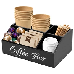 Capsule Coffee Display Storage Box Wood Bar Table Top Tea Coffee Capsule Station Organizer 5 Compartments