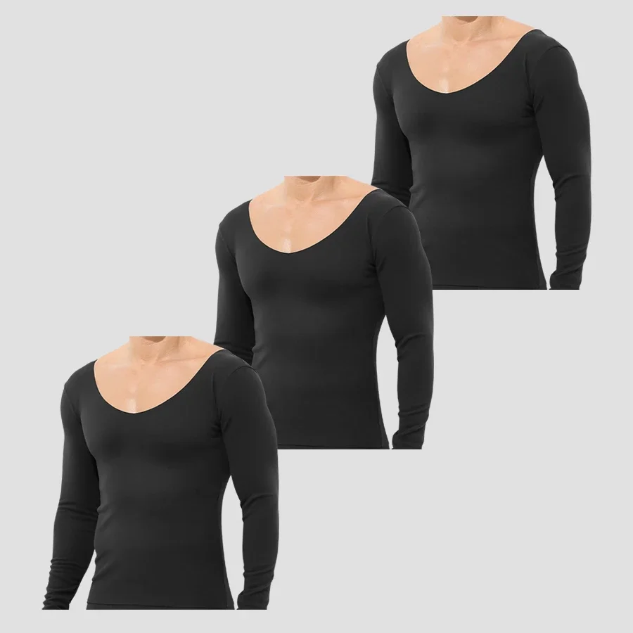 3PCS Men's Fleece Thickened Autumn Clothes Autumn and Winter Single-piece Warm Top Slim-fit Long Sleeve Bottom Shirt Crew