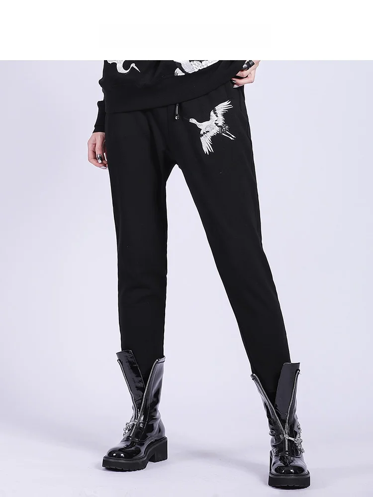 

Bla Embroidered Casual Pants for Women Street Sle Straight Leg Long Trousers Versatile Faionable Autumn Winter New Arrival