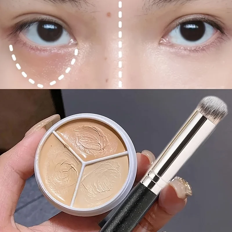 Crema correctora de cobertura completa, paleta correctora de contorno con pincel, Cosméticos hidratantes, maquillaje, 3 colores