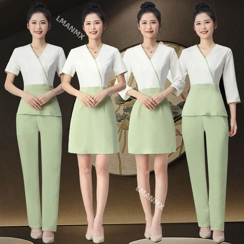 

2024 Beauty Salon Spa Female Work Clothing Hotel Reception Work Clothes Uniform Sauna Foot Bath Uniforms Salon Uniforms S-3XL