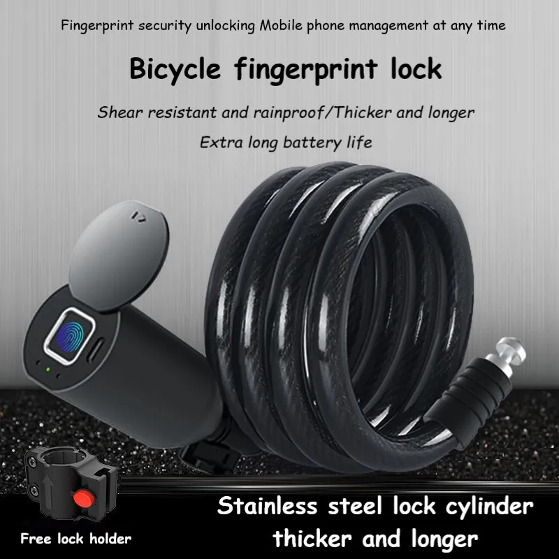 

Mountain Bike Fingerprint Lock Bicycle Lock Outdoor Anti-theft Lock Steel Cable Electric Vehicle Bicycle Lock