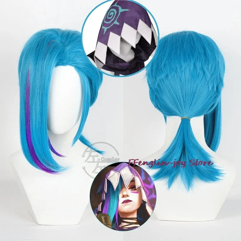 

AD1 Arcane Season 2 Jinx Front Lace Wig Game Косплей Женский Синий 45 см Челка Короткие Термостойкие Волосы Jinx Косплей Бесплатная Кепка 5@rD~
