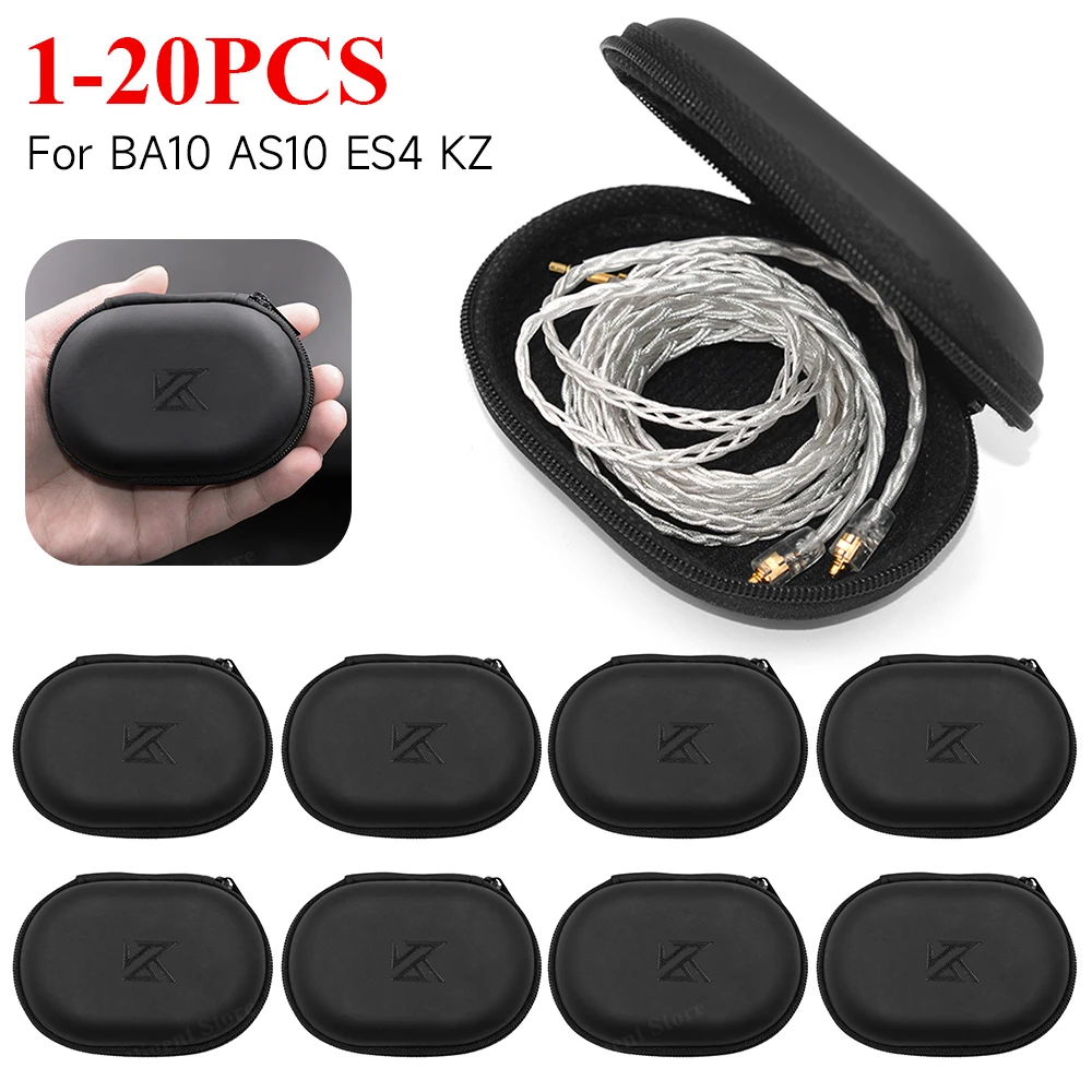 1-20PCS KZ Earphones Oval Storage Bag Wired Headphones PU Zipper Storage Box Portable Hold Case Container for KZ BA10 AS10 ES4