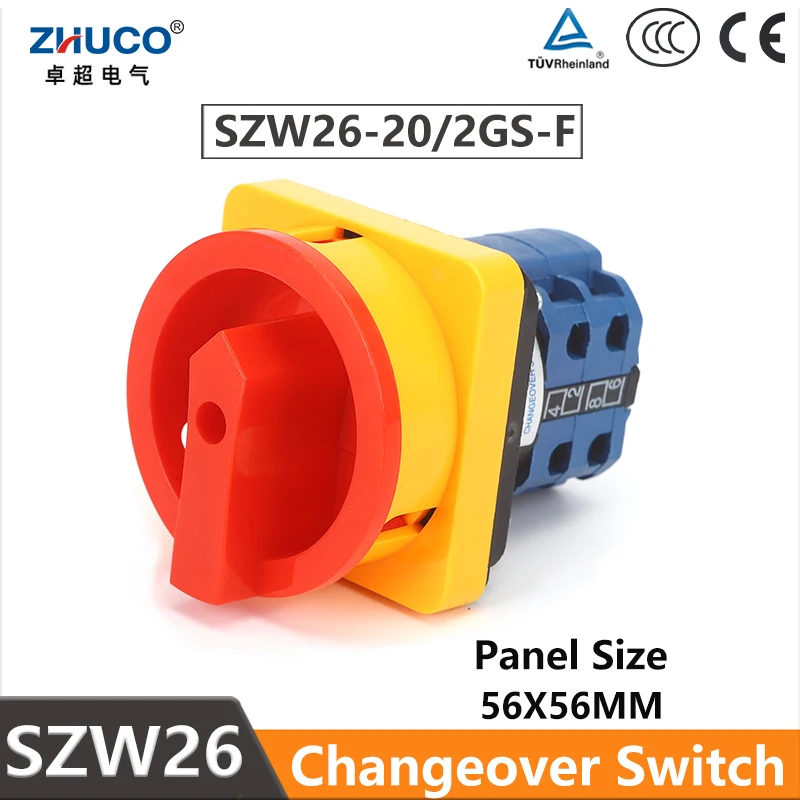ZHUCO SZW26-202GS 2 Poles 20A Rotary Power Combination Knob Padlock Cut-off Master Control Circuit Cam Switch 56X56mm Panel