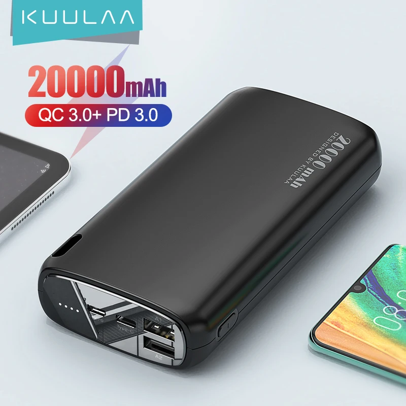 KUULAA Power Bank 20000mAh Portable Charging Poverbank Mobile Phone External Battery Charger Powerbank 20000 mAh for Xiaomi Mi 1