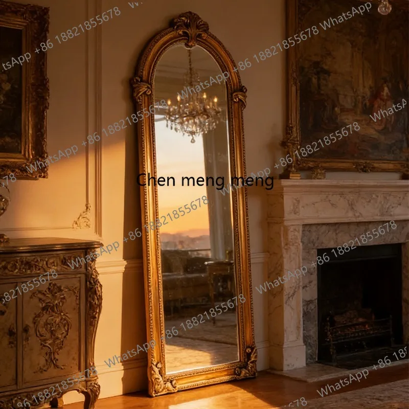 

French art carved frame retro floor full-length mirror porch full-length mirror bedroom fitting mirror